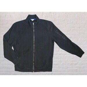 Calvin Klein Men’s XL Black Fleece Jacket Soft Touch Lightweight Spellout Logo